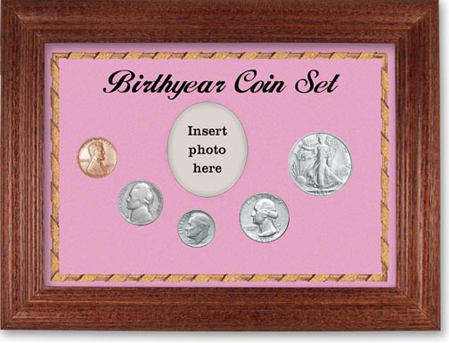 1947 Birth Year Coin Gift Set with a pink background and cherry frame LARGE