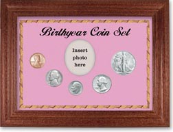 1947 Birth Year Coin Gift Set with a pink background and cherry frame THUMBNAIL