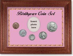 1949 Birth Year Coin Gift Set with a pink background and cherry frame THUMBNAIL