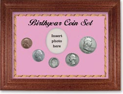 1954 Birth Year Coin Gift Set with a pink background and cherry frame THUMBNAIL