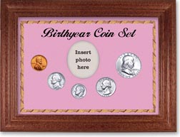 1962 Birth Year Coin Gift Set with a pink background and cherry frame THUMBNAIL