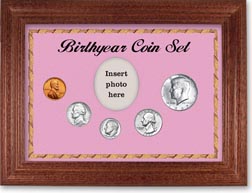 1967 Birth Year Coin Gift Set with a pink background and cherry frame THUMBNAIL