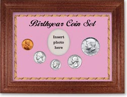 1969 Birth Year Coin Gift Set with a pink background and cherry frame THUMBNAIL