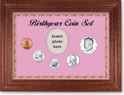 1973 Birth Year Coin Gift Set with a pink background and cherry frame THUMBNAIL