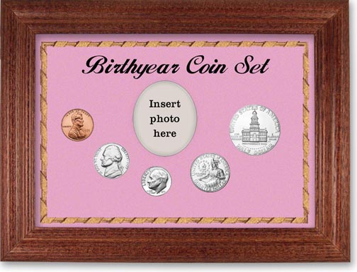 1975 Birth Year Coin Gift Set with a pink background and cherry frame MAIN