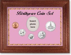 1976 Birth Year Coin Gift Set with a pink background and cherry frame THUMBNAIL