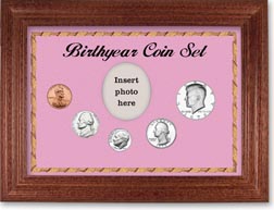 1979 Birth Year Coin Gift Set with a pink background and cherry frame THUMBNAIL
