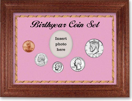 1984 Birth Year Coin Gift Set with a pink background and cherry frame LARGE