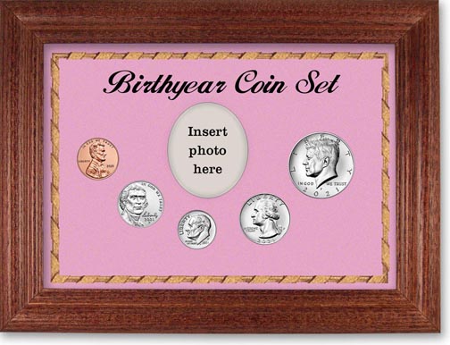 2021 Birth Year Coin Gift Set with a pink background and cherry frame LARGE