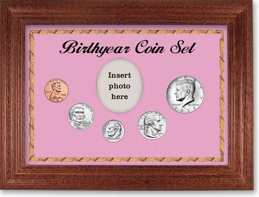 Birth Year Coin Gift Set with pink background and cherry frame LARGE