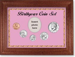 Birth Year Coin Gift Set with a pink background and wheat frame THUMBNAIL