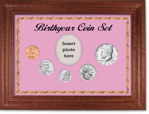 2024 Birth Year Coin Gift Set with a pink background and cherry frame LARGE