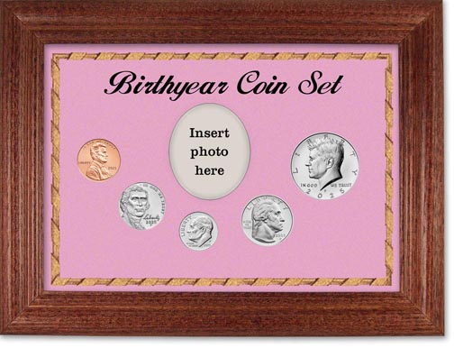 Birth Year Coin Gift Set with pink background and cherry frame LARGE