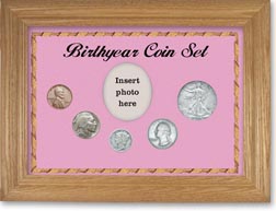 1934 Birth Year Coin Gift Set with a pink background and wheat frame THUMBNAIL