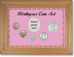 1936 Birth Year Coin Gift Set with a pink background and wheat frame THUMBNAIL