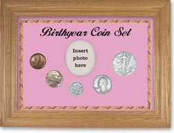 1937 Birth Year Coin Gift Set with a pink background and wheat frame THUMBNAIL
