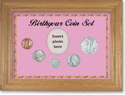 1938 Birth Year Coin Gift Set with a pink background and wheat frame THUMBNAIL