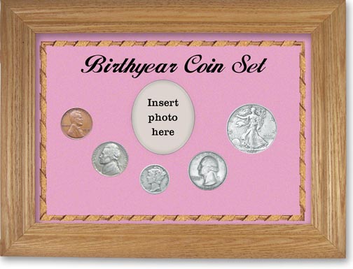 1939 Birth Year Coin Gift Set with a pink background and wheat frame LARGE