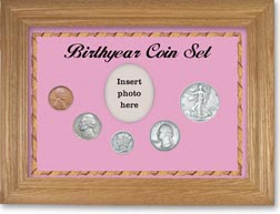 1939 Birth Year Coin Gift Set with a pink background and wheat frame THUMBNAIL