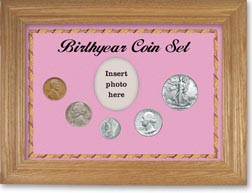 1940 Birth Year Coin Gift Set with a pink background and wheat frame THUMBNAIL