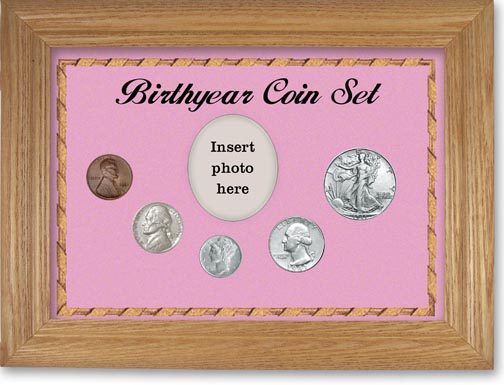 1941 Birth Year Coin Gift Set with a pink background and wheat frame MAIN