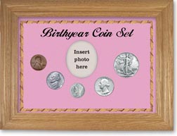 1942 Birth Year Coin Gift Set with a pink background and wheat frame THUMBNAIL
