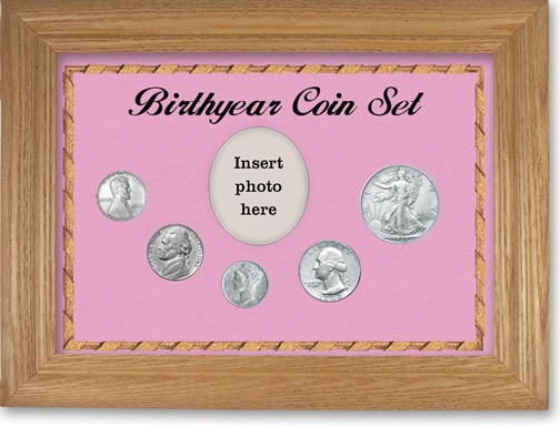 1943 Birth Year Coin Gift Set with a pink background and wheat frame MAIN