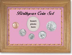 1947 Birth Year Coin Gift Set with a pink background and wheat frame THUMBNAIL