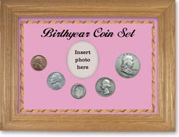 1948 Birth Year Coin Gift Set with a pink background and wheat frame THUMBNAIL