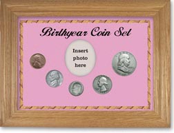 1953 Birth Year Coin Gift Set with a pink background and wheat frame THUMBNAIL