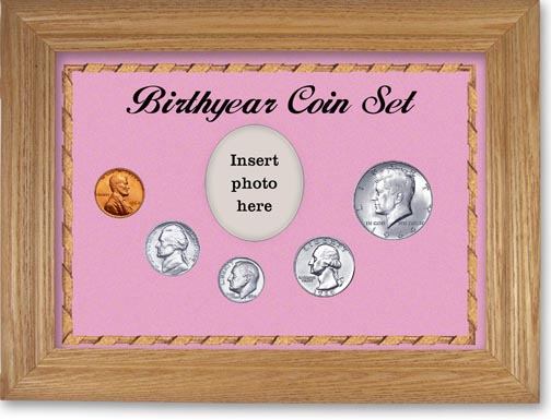 1964 Birth Year Coin Gift Set with a pink background and wheat frame LARGE