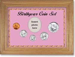 1965 Birth Year Coin Gift Set with a pink background and wheat frame THUMBNAIL