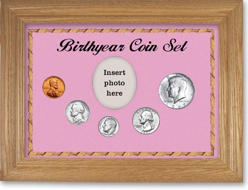 1967 Birth Year Coin Gift Set with a pink background and wheat frame LARGE