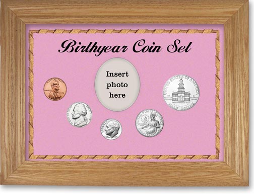 1976 Birth Year Coin Gift Set with a pink background and wheat frame LARGE