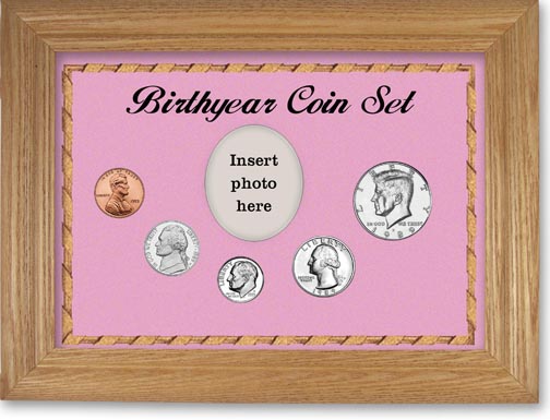1989 Birth Year Coin Gift Set with a pink background and wheat frame MAIN