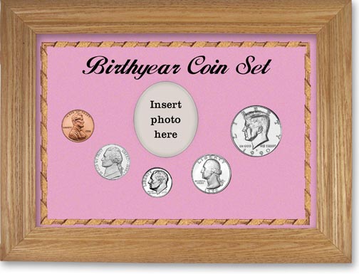 1990 Birth Year Coin Gift Set with a pink background and wheat frame MAIN