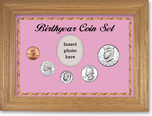1998 Birth Year Coin Gift Set with a pink background and wheat frame LARGE