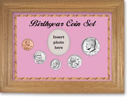 Birth Year Coin Gift Set with a pink background and wheat frame THUMBNAIL