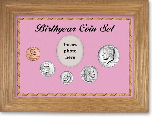 Birth Year Coin Gift Set with pink background and wheat frame LARGE