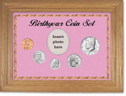 2024 Birth Year Coin Gift Set with a pink background and wheat frame LARGE