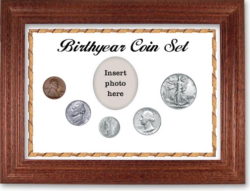 1942 Birth Year Coin Gift Set with a white background and cherry frame LARGE