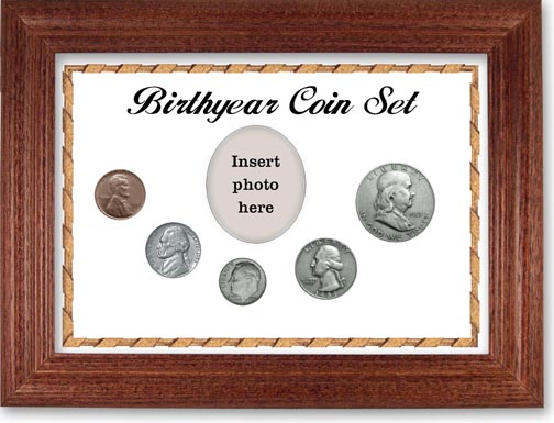 1953 Birth Year Coin Gift Set with a white background and cherry frame LARGE