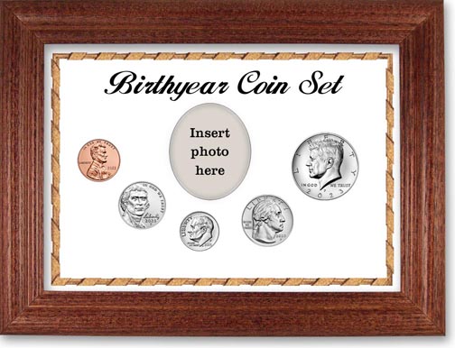 Birth Year Coin Gift Set with white background and cherry frame LARGE