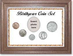 1934 Birth Year Coin Gift Set with a white background and dark oak frame THUMBNAIL