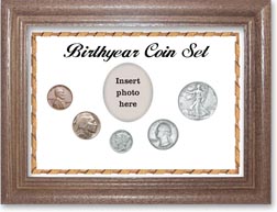 1936 Birth Year Coin Gift Set with a white background and dark oak frame THUMBNAIL