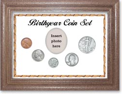 1939 Birth Year Coin Gift Set with a white background and dark oak frame THUMBNAIL