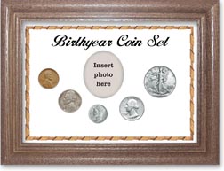 1940 Birth Year Coin Gift Set with a white background and dark oak frame THUMBNAIL