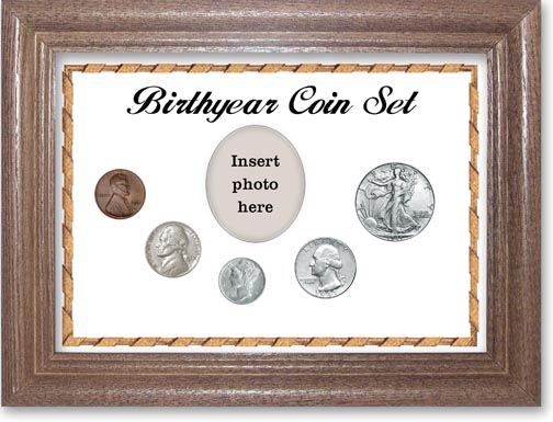 1941 Birth Year Coin Gift Set with a white background and dark oak frame MAIN