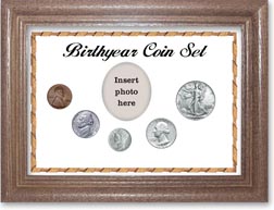 1942 Birth Year Coin Gift Set with a white background and dark oak frame THUMBNAIL