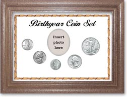 1943 Birth Year Coin Gift Set with a white background and dark oak frame THUMBNAIL